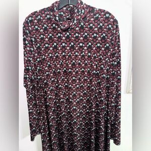 Falls Creek Burgundy, Black & Gray Floral Print Dress